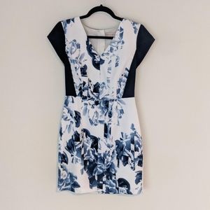 Navy floral print structured dress